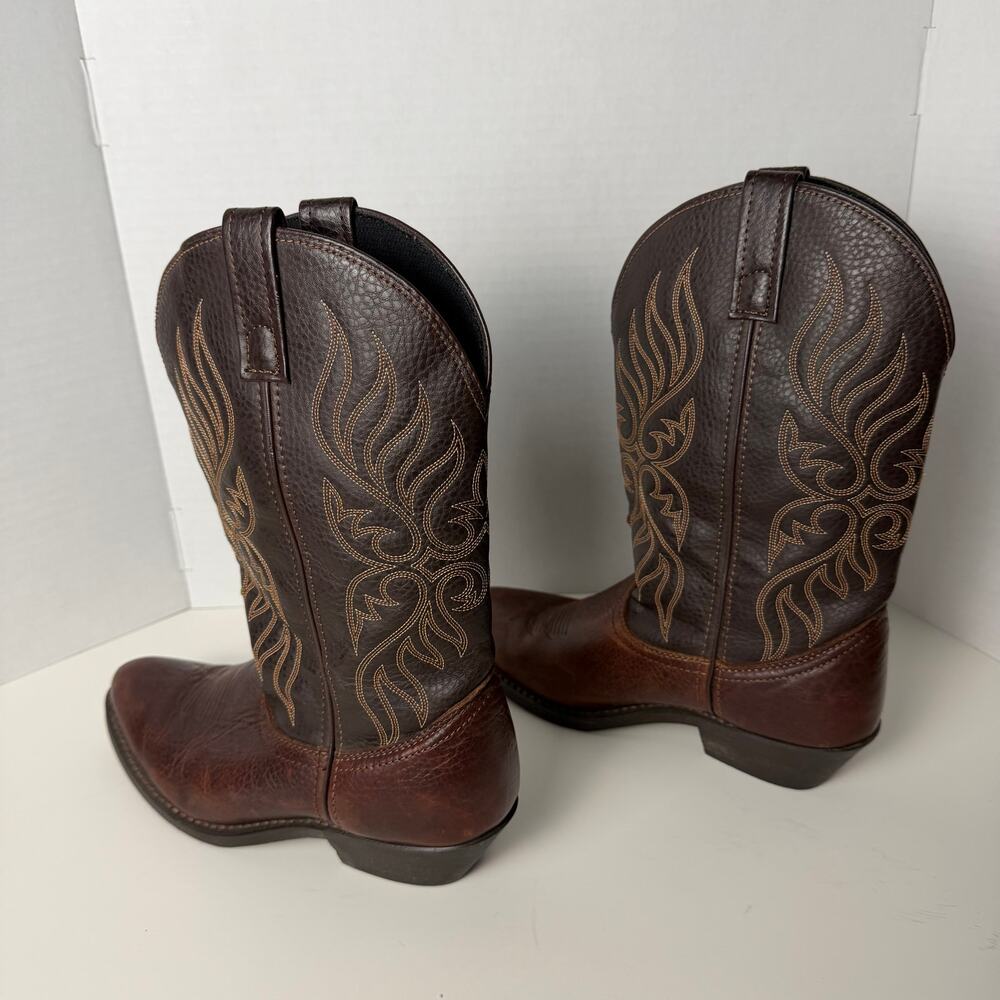 Laredo Western Cowboy Boots Womens 9M Brown Leather Embroidered Pull On Rodeo